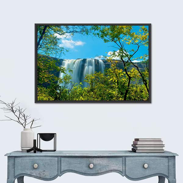 Waterfall In A Forest Athirappally Kerala Canvas Wall Art-1 Piece-Floating Frame-24" x 16"-Tiaracle
