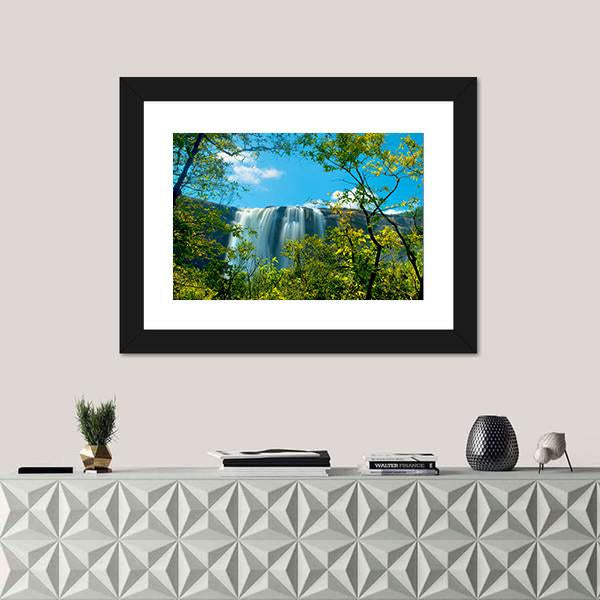 Waterfall In A Forest Athirappally Kerala Canvas Wall Art-1 Piece-Framed Print-20" x 16"-Tiaracle