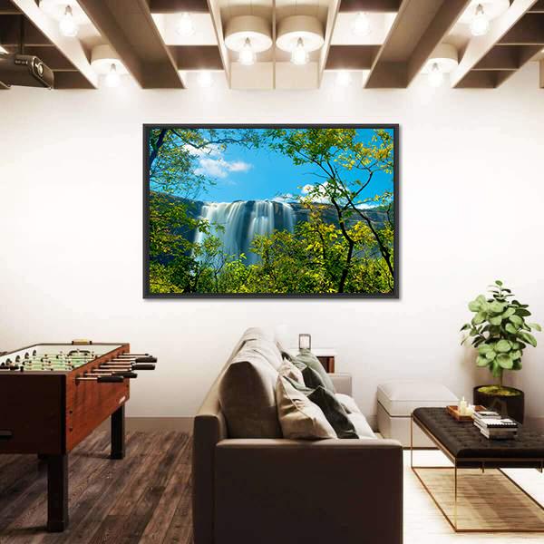 Waterfall In A Forest Athirappally Kerala Canvas Wall Art-3 Horizontal-Gallery Wrap-25" x 16"-Tiaracle