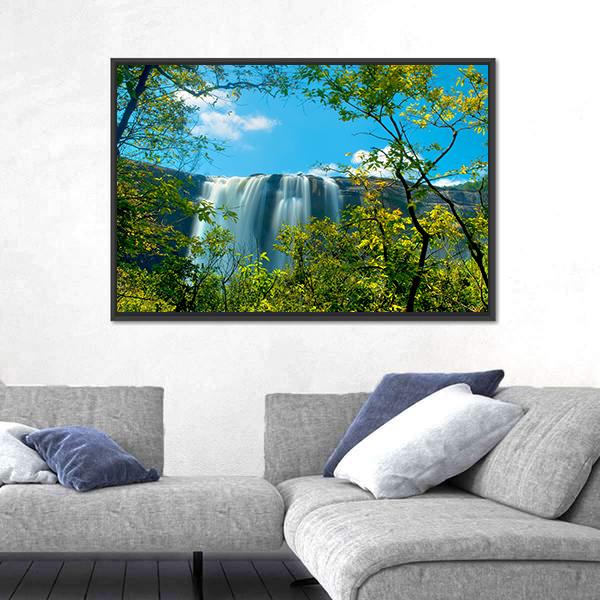 Waterfall In A Forest Athirappally Kerala Canvas Wall Art-3 Horizontal-Gallery Wrap-25" x 16"-Tiaracle