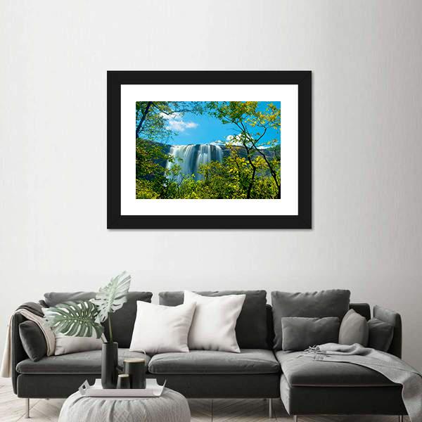 Waterfall In A Forest Athirappally Kerala Canvas Wall Art-3 Horizontal-Gallery Wrap-25" x 16"-Tiaracle