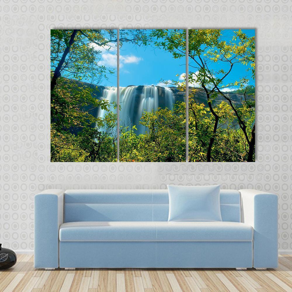 Waterfall In A Forest Athirappally Kerala Canvas Wall Art-3 Horizontal-Gallery Wrap-37" x 24"-Tiaracle