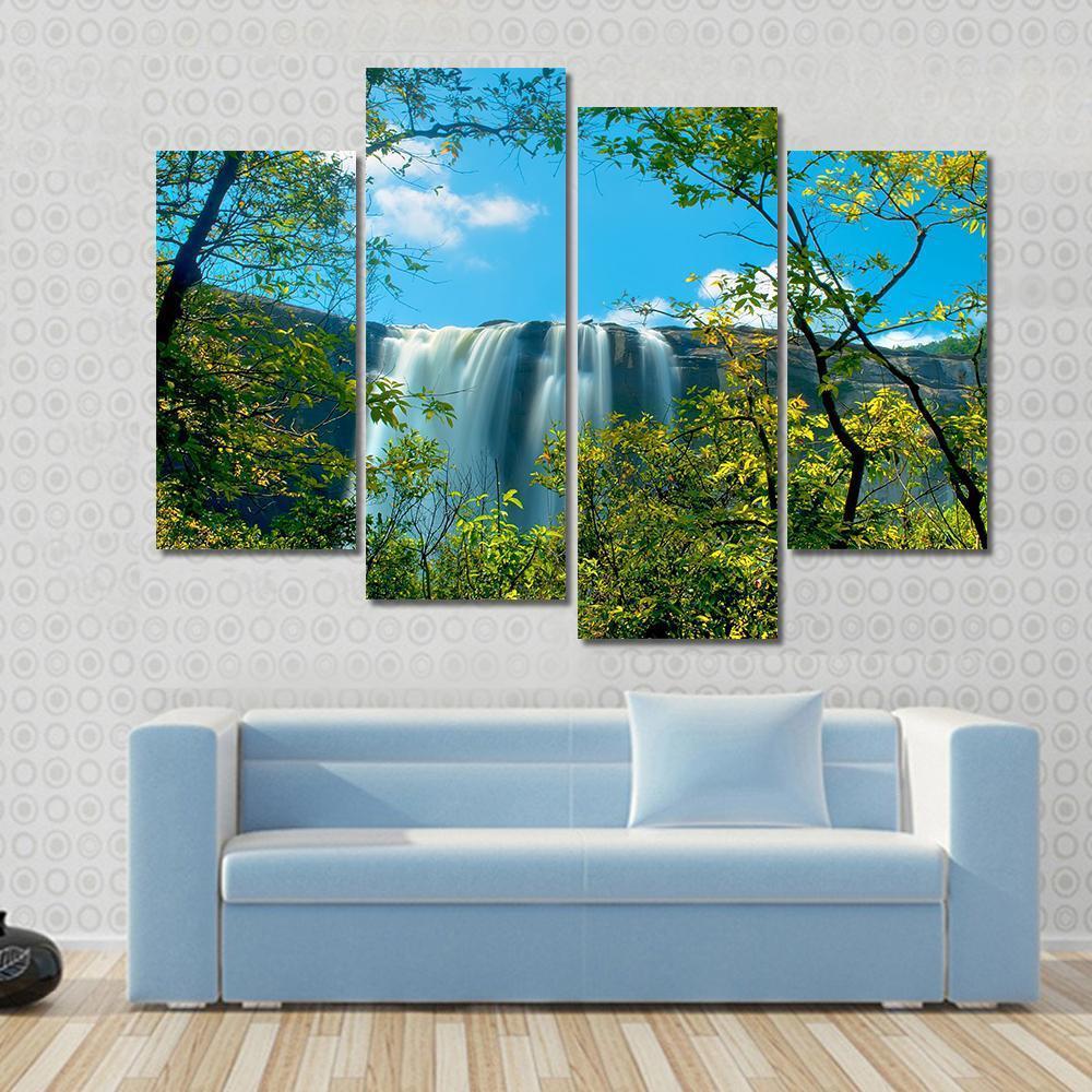 Waterfall In A Forest Athirappally Kerala Canvas Wall Art-4 Pop-Gallery Wrap-50" x 32"-Tiaracle