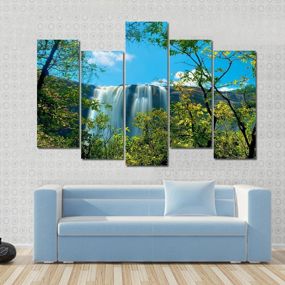 Waterfall In A Forest Athirappally Kerala Canvas Wall Art-5 Pop-Gallery Wrap-47" x 32"-Tiaracle