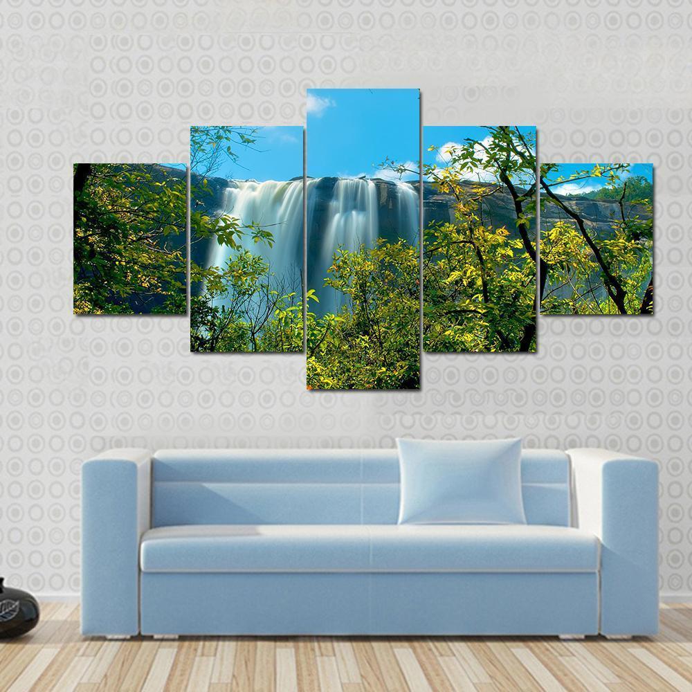 Waterfall In A Forest Athirappally Kerala Canvas Wall Art-5 Star-Gallery Wrap-62" x 32"-Tiaracle