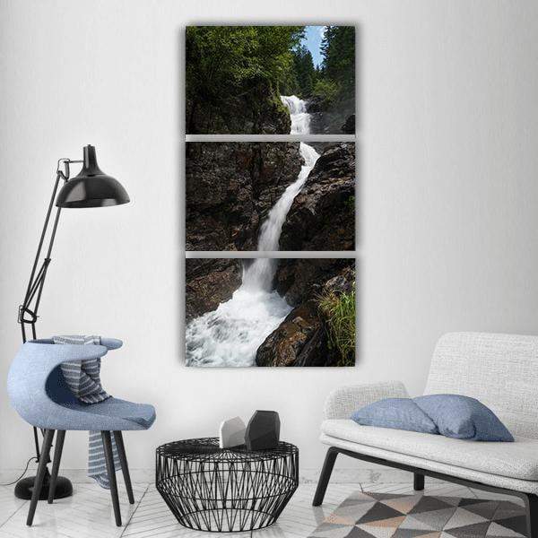 Waterfall In Alpine Nature Vertical Canvas Wall Art-3 Vertical-Gallery Wrap-12" x 25"-Tiaracle