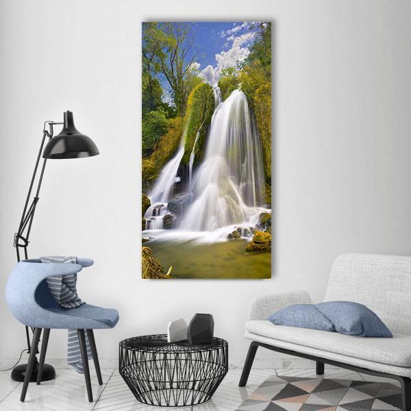 Waterfall In Autumn Season Vertical Canvas Wall Art-1 Vertical-Gallery Wrap-12" x 24"-Tiaracle