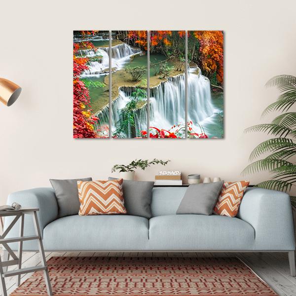Waterfall In Colorful Autumn Forest Canvas Wall Art-4 Horizontal-Gallery Wrap-34" x 24"-Tiaracle
