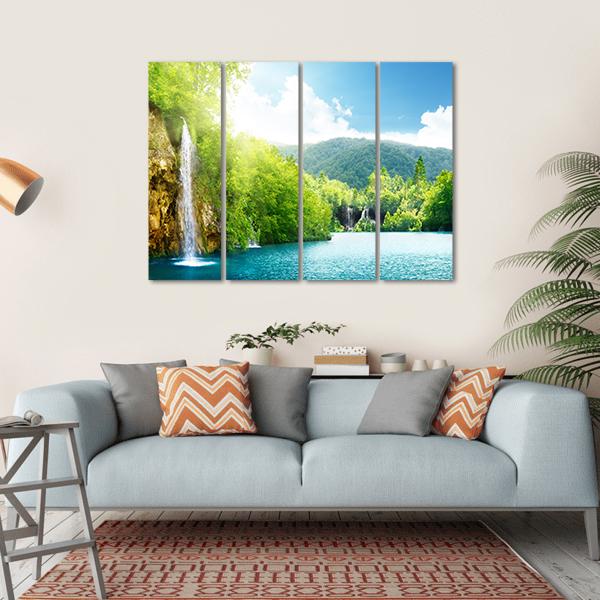 Waterfall In Croatia Canvas Wall Art-4 Horizontal-Gallery Wrap-34" x 24"-Tiaracle