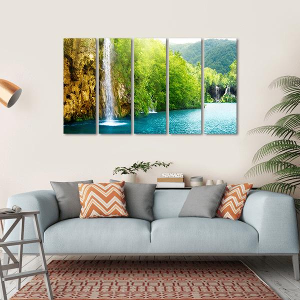 Waterfall In Croatia Canvas Wall Art-5 Horizontal-Gallery Wrap-22" x 12"-Tiaracle