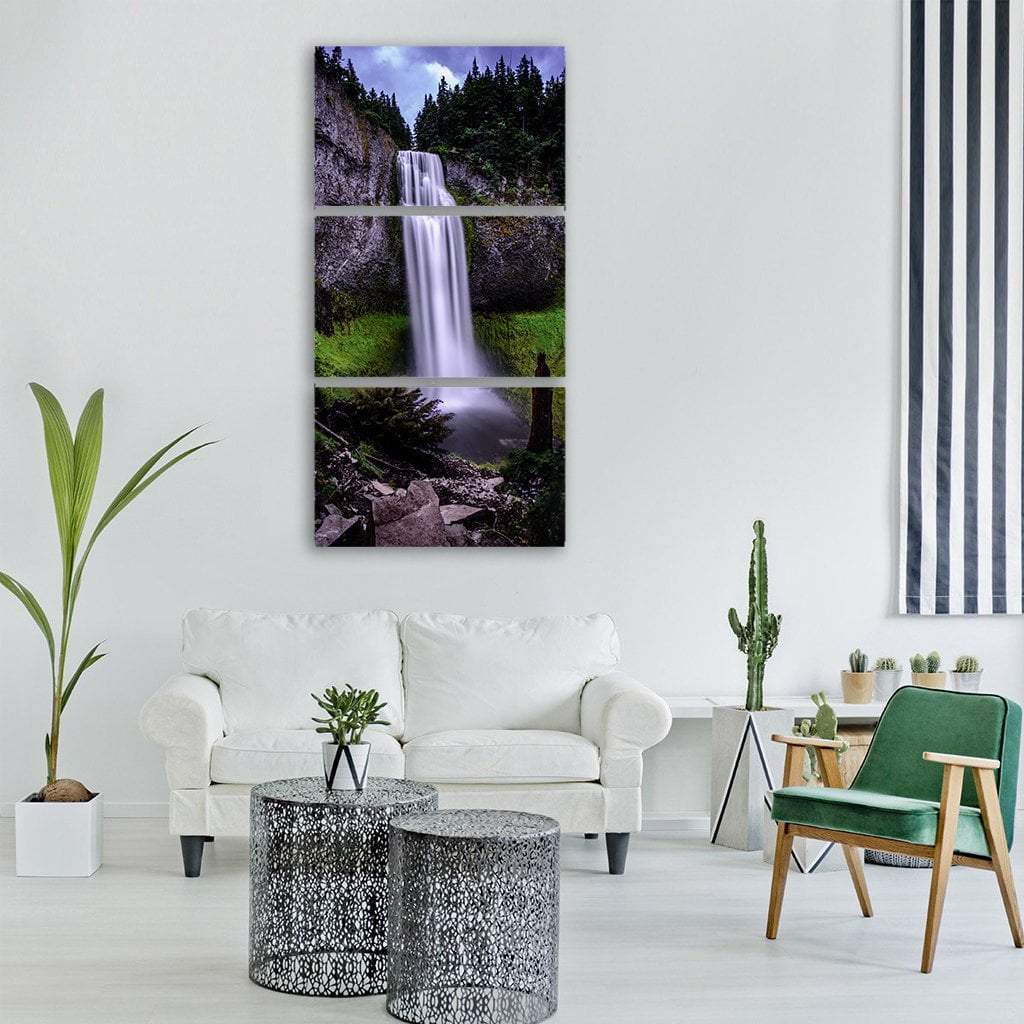 Waterfall In Day Vertical Canvas Wall Art-3 Vertical-Gallery Wrap-12" x 25"-Tiaracle