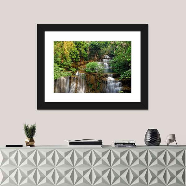 Waterfall In Deep Forest Canvas Wall Art-1 Piece-Framed Print-20" x 16"-Tiaracle