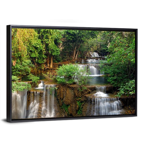 Waterfall In Deep Forest Canvas Wall Art-3 Horizontal-Gallery Wrap-25" x 16"-Tiaracle