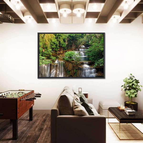 Waterfall In Deep Forest Canvas Wall Art-3 Horizontal-Gallery Wrap-25" x 16"-Tiaracle