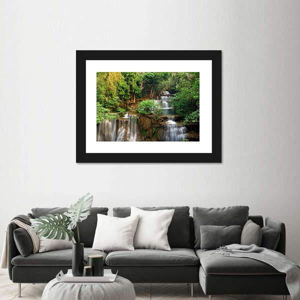 Waterfall In Deep Forest Canvas Wall Art-3 Horizontal-Gallery Wrap-25" x 16"-Tiaracle