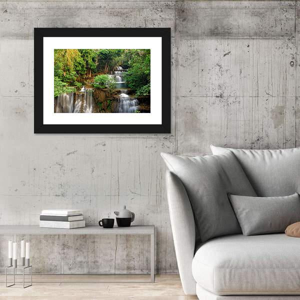 Waterfall In Deep Forest Canvas Wall Art-3 Horizontal-Gallery Wrap-25" x 16"-Tiaracle