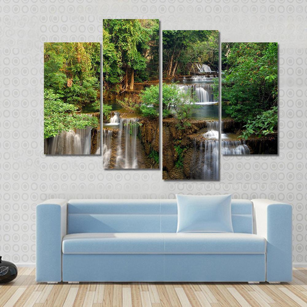 Waterfall In Deep Forest Canvas Wall Art-4 Pop-Gallery Wrap-50" x 32"-Tiaracle