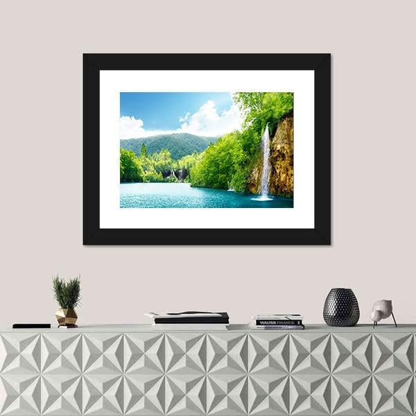 Waterfall In Deep Forest Of Croatia Canvas Wall Art-1 Piece-Framed Print-20" x 16"-Tiaracle