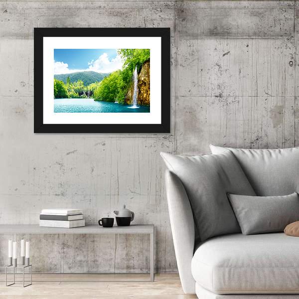 Waterfall In Deep Forest Of Croatia Canvas Wall Art-3 Horizontal-Gallery Wrap-25" x 16"-Tiaracle