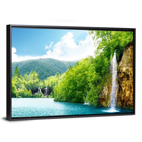 Waterfall In Deep Forest Of Croatia Canvas Wall Art-3 Horizontal-Gallery Wrap-25" x 16"-Tiaracle