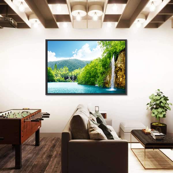 Waterfall In Deep Forest Of Croatia Canvas Wall Art-3 Horizontal-Gallery Wrap-25" x 16"-Tiaracle