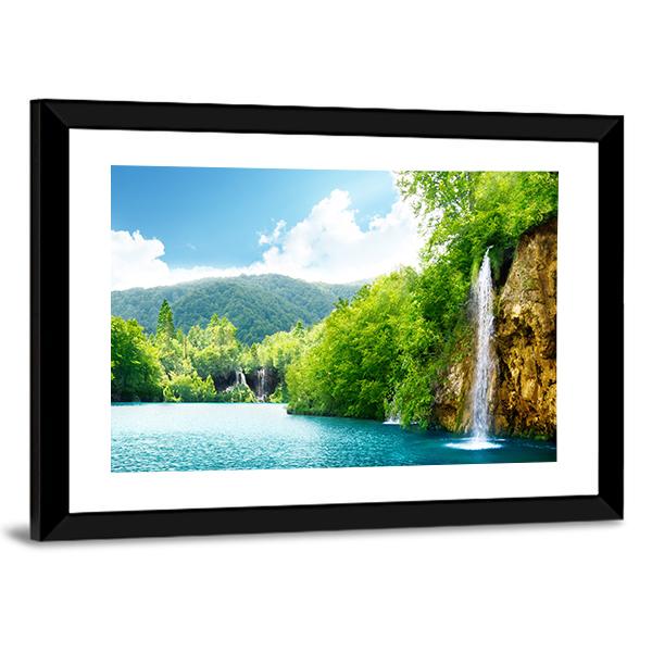 Waterfall In Deep Forest Of Croatia Canvas Wall Art-3 Horizontal-Gallery Wrap-25" x 16"-Tiaracle