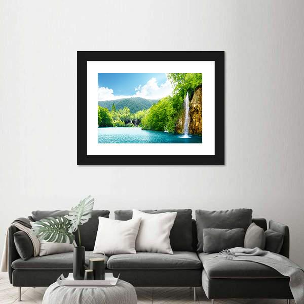 Waterfall In Deep Forest Of Croatia Canvas Wall Art-3 Horizontal-Gallery Wrap-25" x 16"-Tiaracle