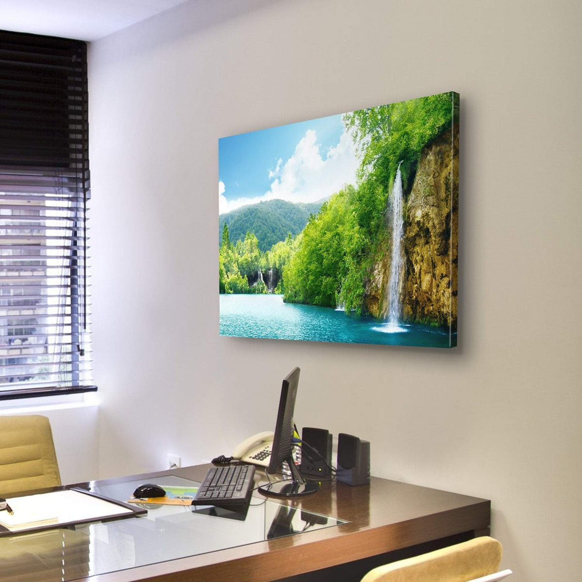 Waterfall In Deep Forest Of Croatia Canvas Wall Art-3 Horizontal-Gallery Wrap-25" x 16"-Tiaracle