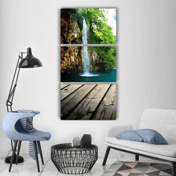 Waterfall In Deep Forest Of Croatia Vertical Canvas Wall Art-3 Vertical-Gallery Wrap-12" x 25"-Tiaracle
