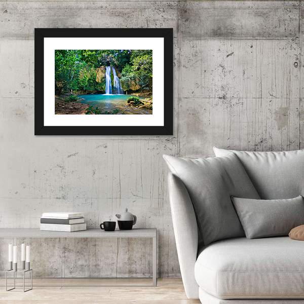 Waterfall In Deep Green Forest Canvas Wall Art-5 Horizontal-Gallery Wrap-22" x 12"-Tiaracle