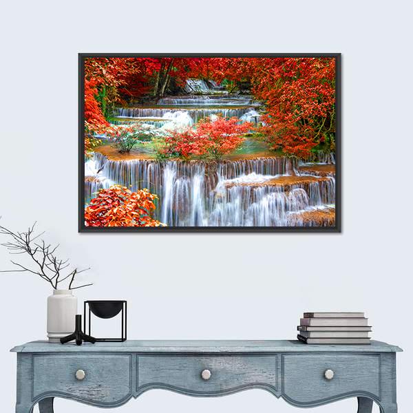 Waterfall In Deep Rain Forest Jungle Canvas Wall Art-1 Piece-Floating Frame-24" x 16"-Tiaracle