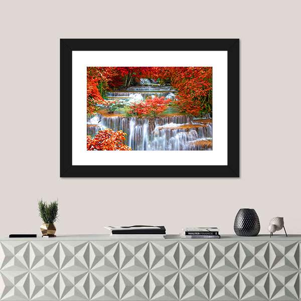 Waterfall In Deep Rain Forest Jungle Canvas Wall Art-1 Piece-Framed Print-20" x 16"-Tiaracle