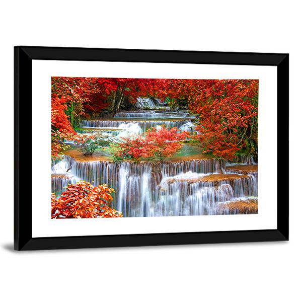 Waterfall In Deep Rain Forest Jungle Canvas Wall Art-5 Horizontal-Gallery Wrap-22" x 12"-Tiaracle