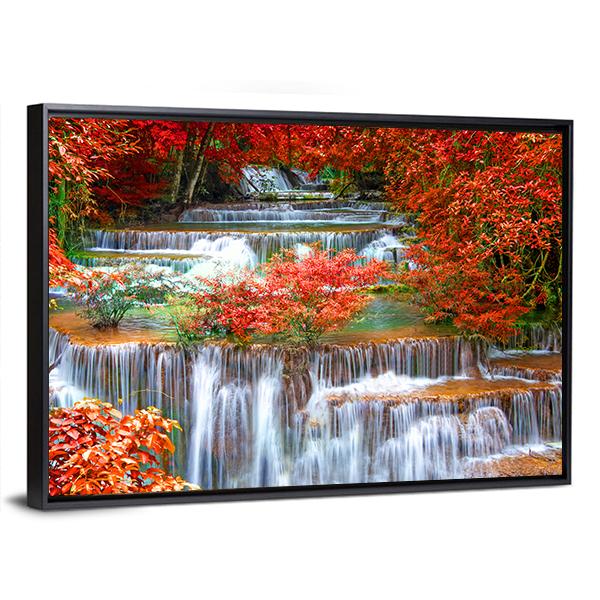 Waterfall In Deep Rain Forest Jungle Canvas Wall Art-5 Horizontal-Gallery Wrap-22" x 12"-Tiaracle