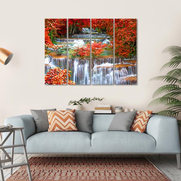 Waterfall In Deep Rain Forest Jungle Canvas Wall Art-4 Horizontal-Gallery Wrap-34" x 24"-Tiaracle