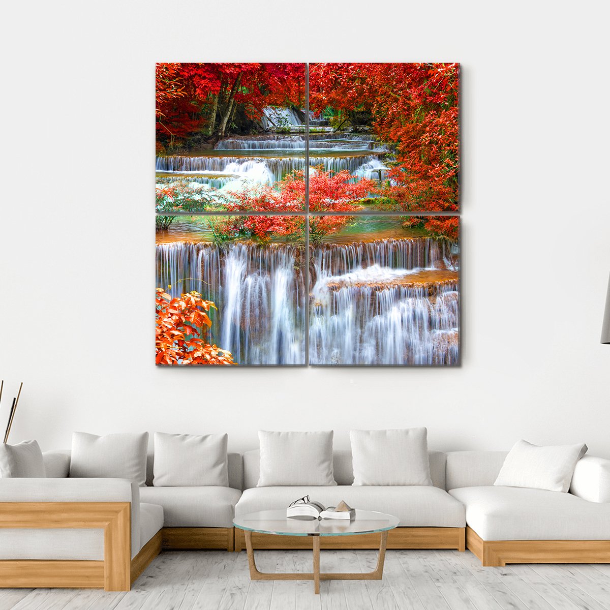 Waterfall In Deep Rain Forest Jungle Canvas Wall Art-4 Square-Gallery Wrap-17" x 17"-Tiaracle