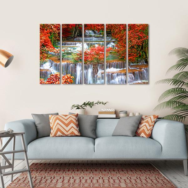 Waterfall In Deep Rain Forest Jungle Canvas Wall Art-5 Horizontal-Gallery Wrap-22" x 12"-Tiaracle