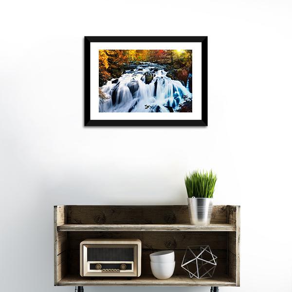 Waterfall In Forest Canvas Wall Art-1 Piece-Framed Print-20" x 16"-Tiaracle