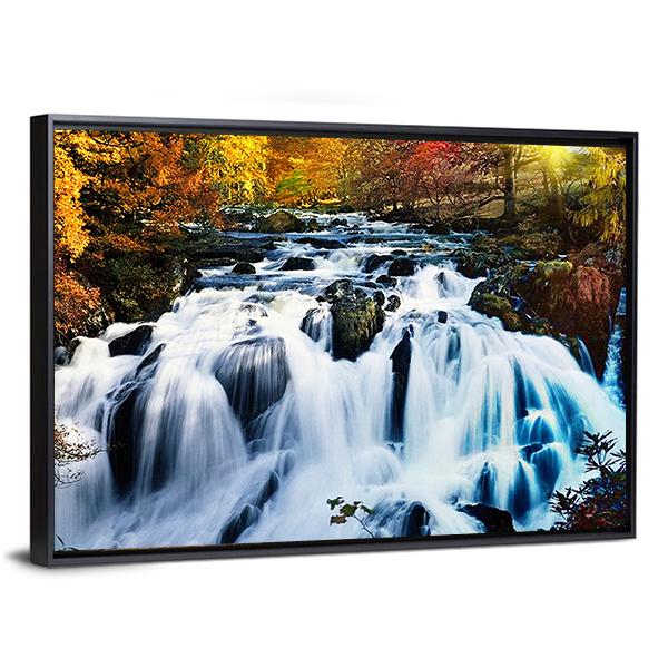 Waterfall In Forest Canvas Wall Art-5 Horizontal-Gallery Wrap-22" x 12"-Tiaracle