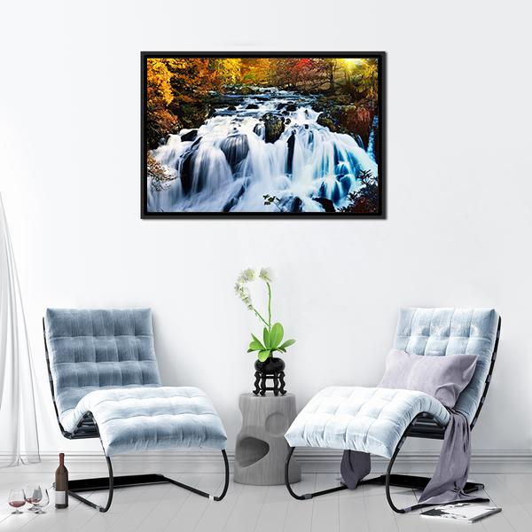 Waterfall In Forest Canvas Wall Art-5 Horizontal-Gallery Wrap-22" x 12"-Tiaracle
