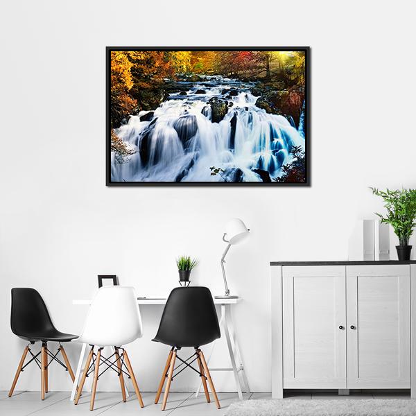 Waterfall In Forest Canvas Wall Art-5 Horizontal-Gallery Wrap-22" x 12"-Tiaracle