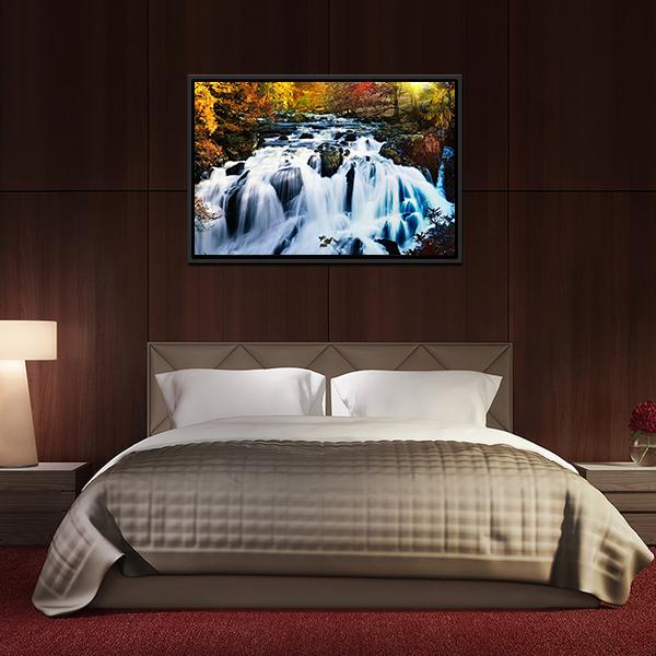 Waterfall In Forest Canvas Wall Art-5 Horizontal-Gallery Wrap-22" x 12"-Tiaracle