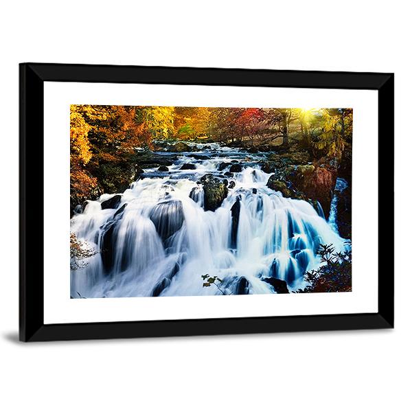 Waterfall In Forest Canvas Wall Art-5 Horizontal-Gallery Wrap-22" x 12"-Tiaracle