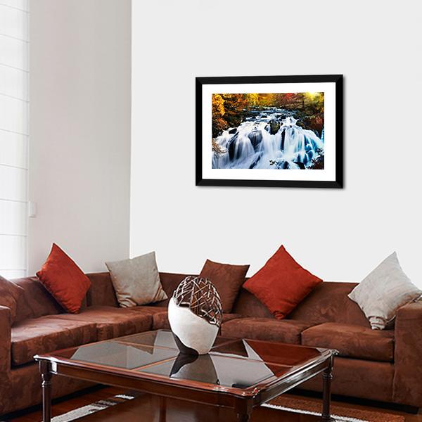 Waterfall In Forest Canvas Wall Art-5 Horizontal-Gallery Wrap-22" x 12"-Tiaracle
