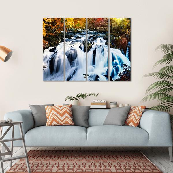 Waterfall In Forest Canvas Wall Art-4 Horizontal-Gallery Wrap-34" x 24"-Tiaracle