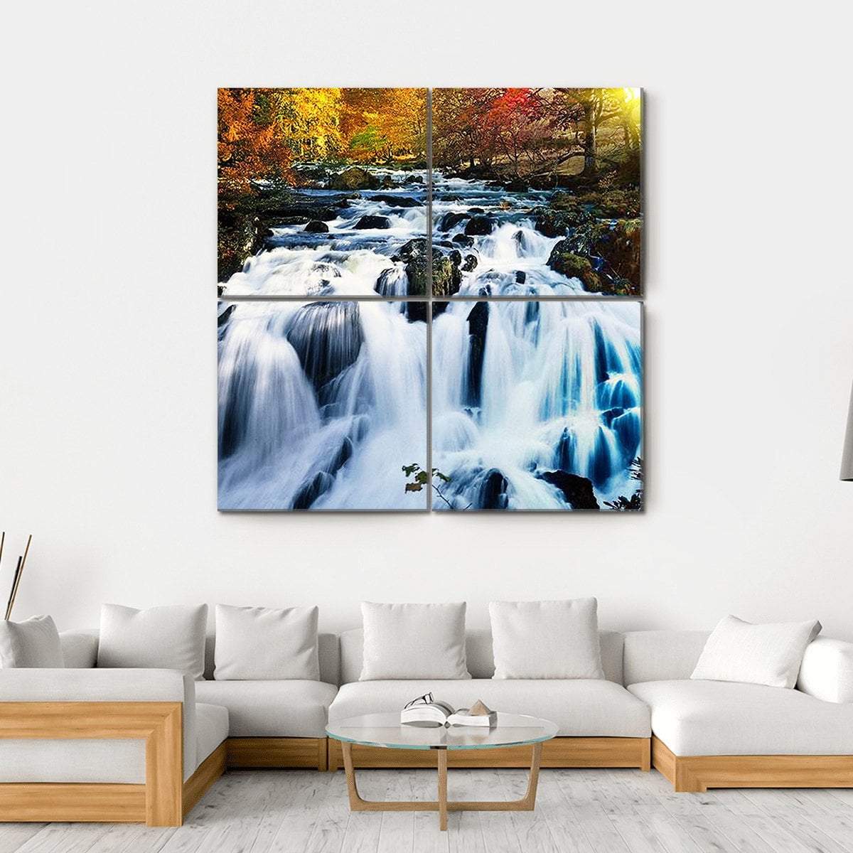 Waterfall In Forest Canvas Wall Art-4 Square-Gallery Wrap-17" x 17"-Tiaracle