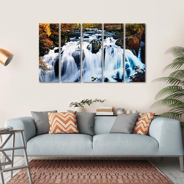 Waterfall In Forest Canvas Wall Art-5 Horizontal-Gallery Wrap-22" x 12"-Tiaracle