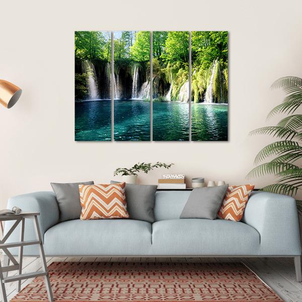 Waterfall In Forest Plitvice Croatia Canvas Wall Art-4 Horizontal-Gallery Wrap-34" x 24"-Tiaracle