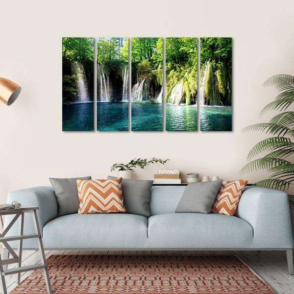 Waterfall In Forest Plitvice Croatia Canvas Wall Art-5 Horizontal-Gallery Wrap-22" x 12"-Tiaracle