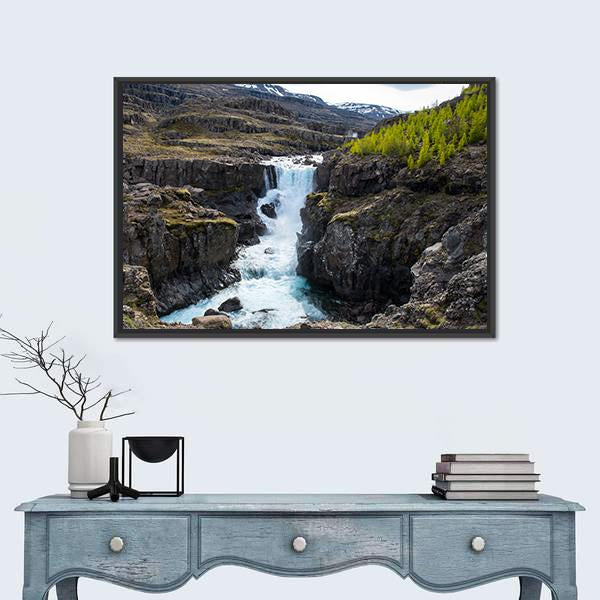 Waterfall In Fossa River Canvas Wall Art-1 Piece-Floating Frame-24" x 16"-Tiaracle